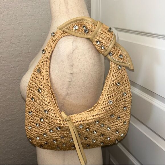 Urban Expressions Studded Embellished Raffia Straw Shoulder Bag - Picture 1 of 11